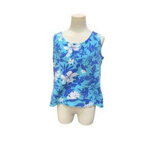 White Stag Ladies Large Sleeveless Floral Tank Top Blue & White Cotton/Spandex